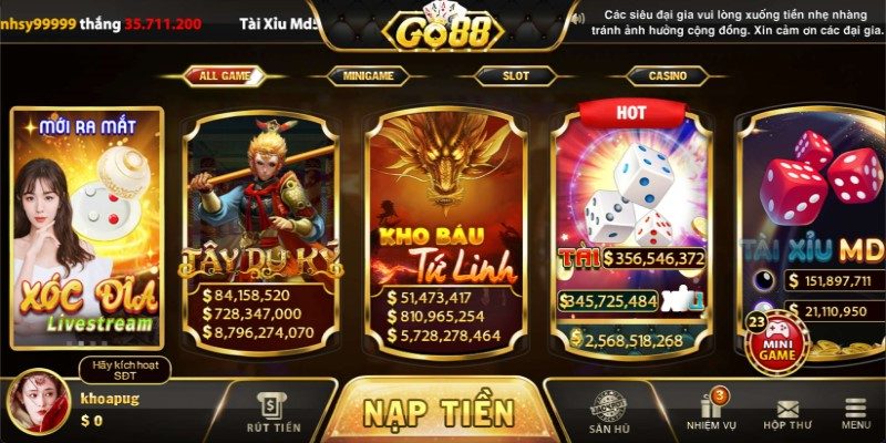 Các thể loại slot game Go88 đang phát hành