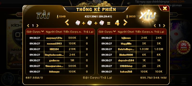 Đặt cược Tài xỉu gấp thếp