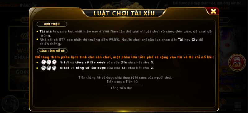 Luật chơi tài xỉu nhập môn tại cổng game Go88